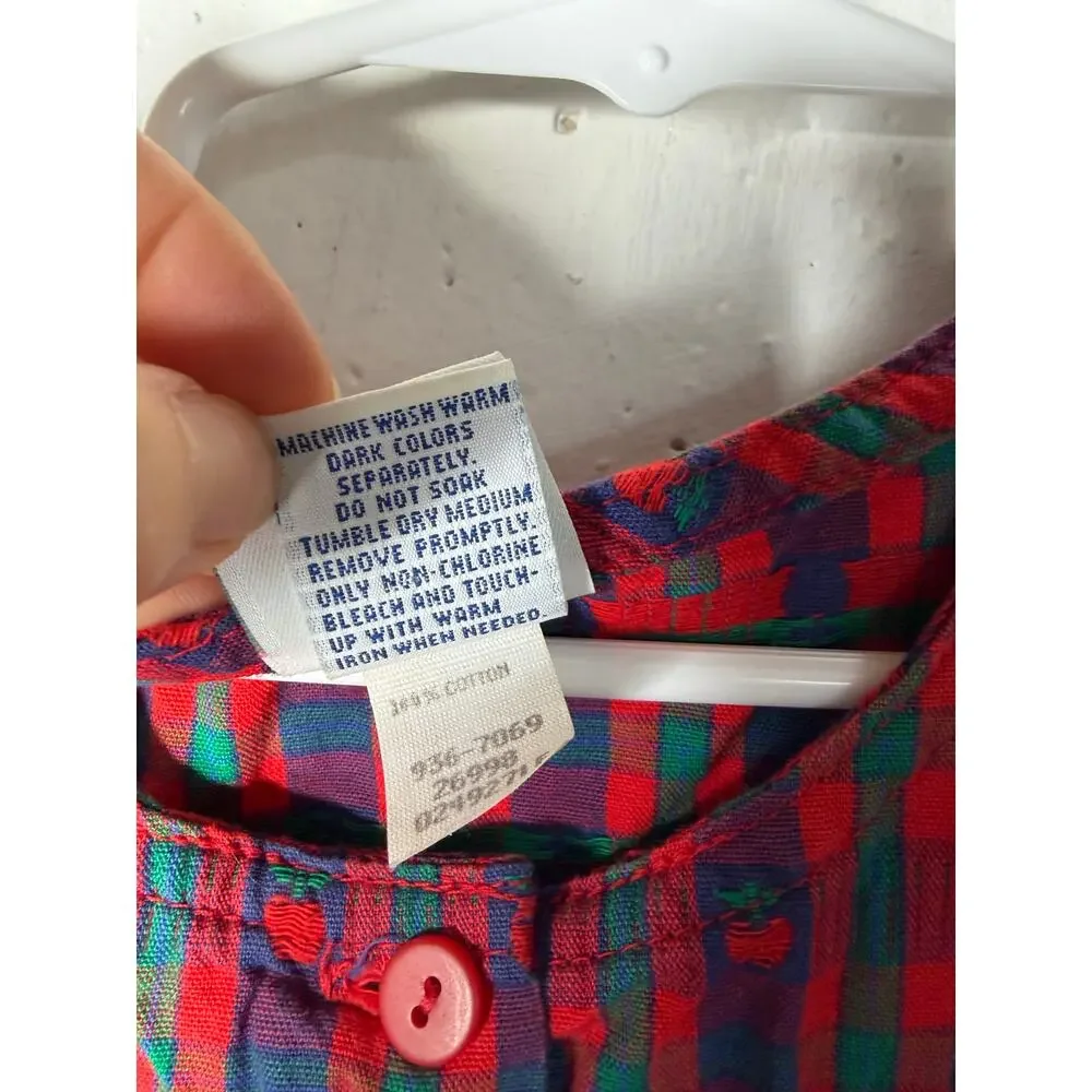 Oshkosh Vintage Girls 6X Apple Dress Jumper Plaid Red Made in USA